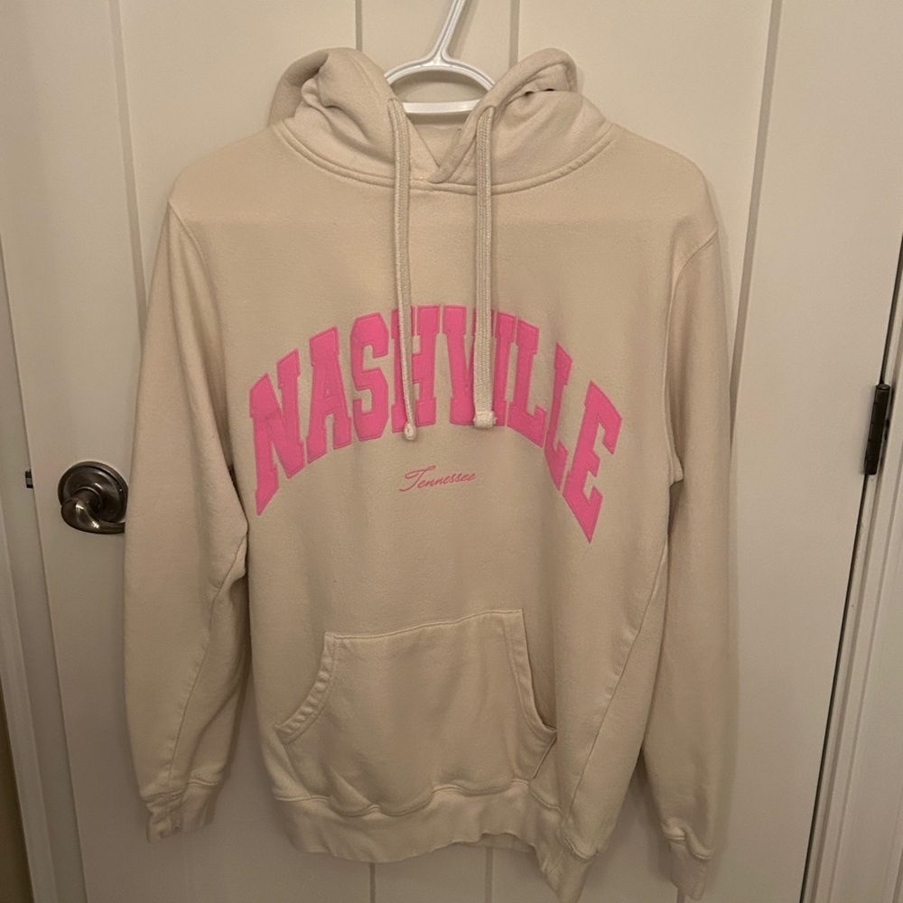 Cream Hoodie with Pink Nashville Print